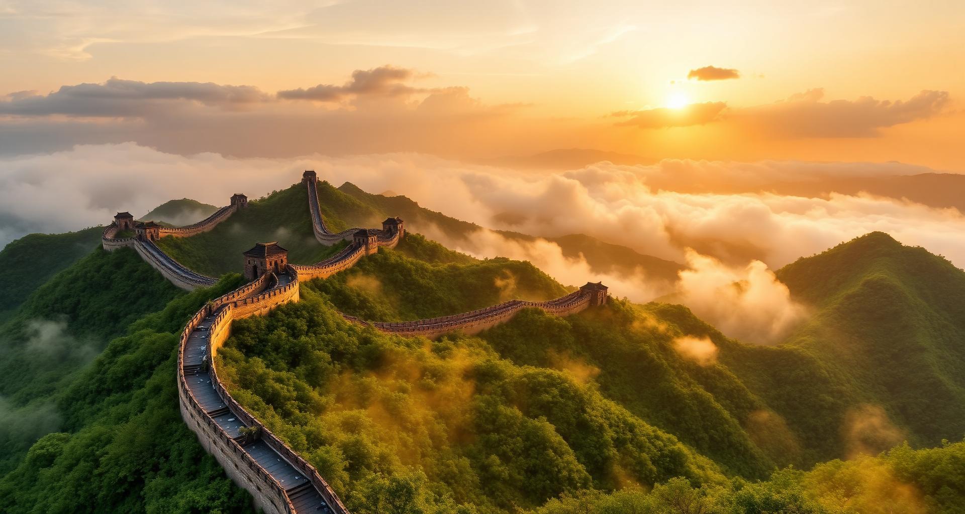 The Great Wall of China at sunrise