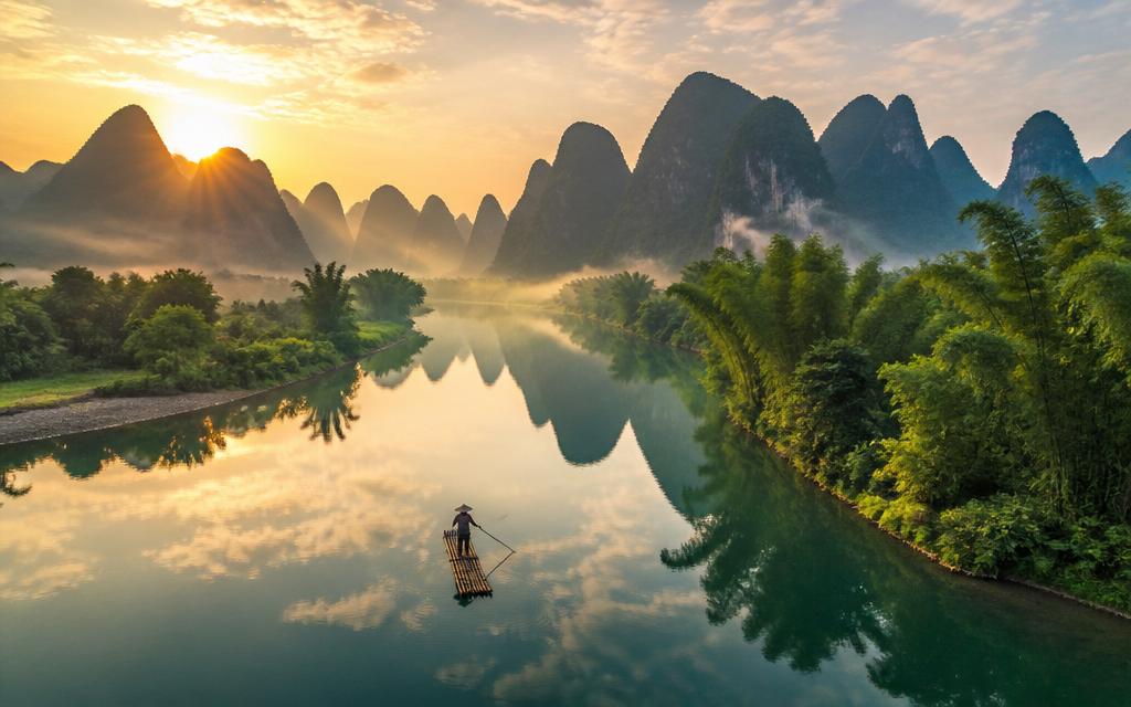 Li River at sunrise, Guilin, one of China’s most iconic natural landscapes