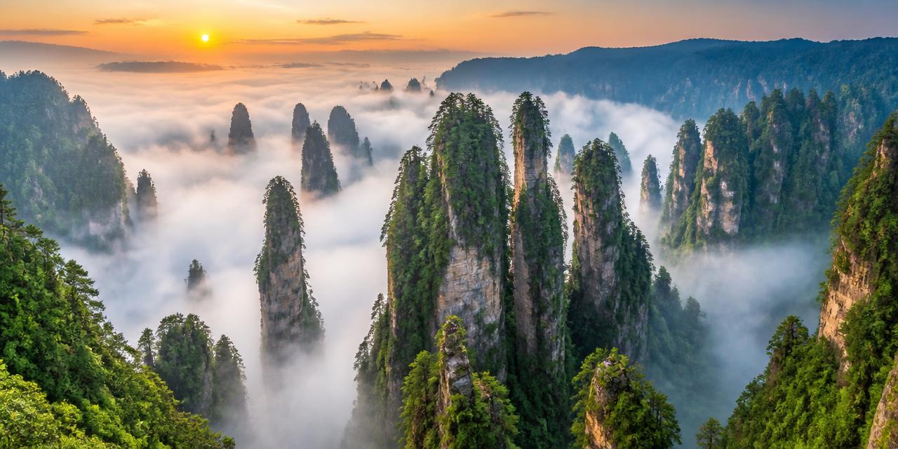 Zhangjiajie National Forest, floating pillar mountains rising above a sea of clouds